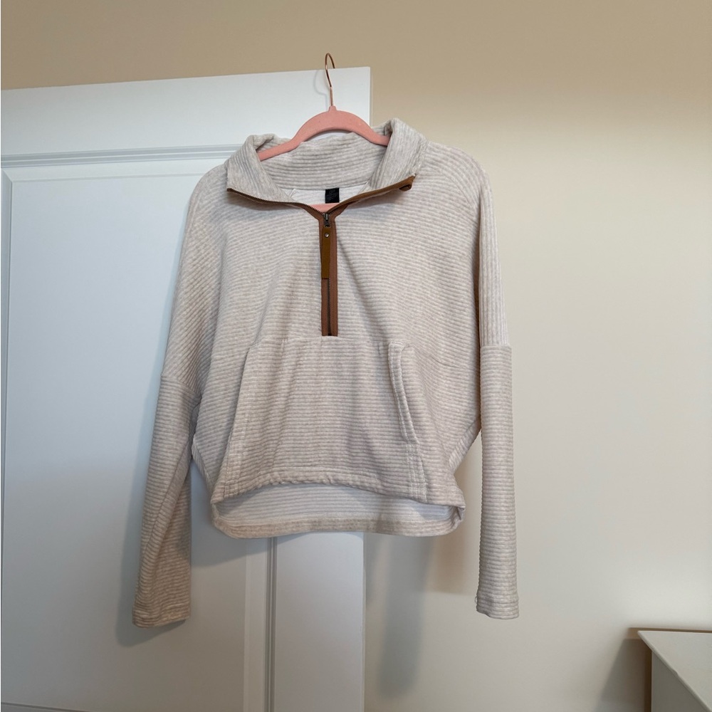 Prana Cream Cowl Neck Sweater with Brown Accents